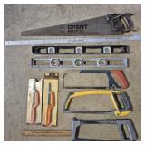 Assorted Saws, Levels, Yard Stick