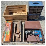 Assorted Tool Lot & Wood Crate