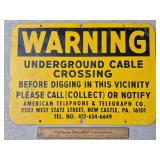 Vintage Warning Sign Underground Cable Crossing