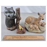 Raccoon, Deer & Bird Statue