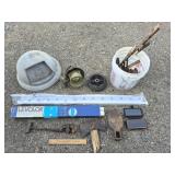 Assorted Tools, Binds, Garbage Can Lid