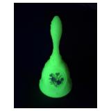 Fenton Glass Bell Uranium Signed 6 & 1/2" H