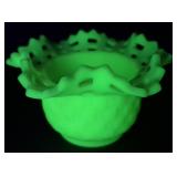 Fenton Glass Basket Weave Bowl 4 & 1/4" H Uranium