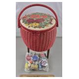 Vintage Sewing Basket w/ Supplies 17" H