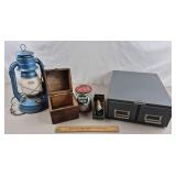 Vintage Lot - Lantern, Oil Can, Organizer
