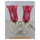 Cranberry & Clear Glass Lamps 17 & 1/2" H