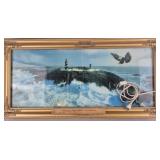 Lighted Light House Picture w/ Eagle