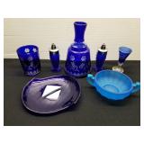 Blue Glass 7 Pieces 1 Lot