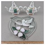 Elephant Teapots & Stained Glass Wall Hanging
