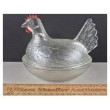 Vintage Glass Hen on Nest 5" H