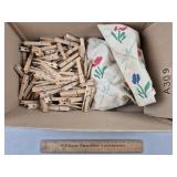 Wooden Clothes Pins & Holder
