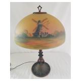 Vintage Lamp Painted Shade Dutch Mill Scene