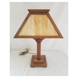 Vintage Mission Oak Lamp Slag Glass