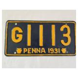 1931 PA License Plate Repainted