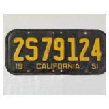 1951 California License Plate