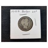 1915 D Barber Silver Quarter