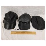 2 Leather Hats & 1 Skull Cap 1 Lot