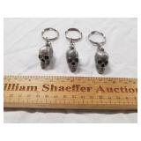 3 Skull Head Key Chains 1 Lot