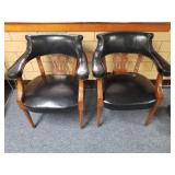 Pair Mid Century Modern Leather Covered Armchairs