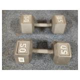 Two 50lb Cast Iron Dumbbells 1 Lot