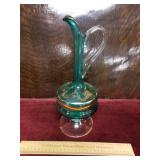 Vintage Green Glass Pitcher 13" H