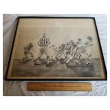 1973 Football Print Signed Frame Measures 16 x 20"