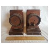 Wooden Barrel Book Ends 8" H
