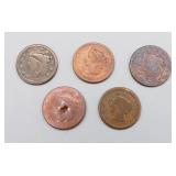 (5) US Liberty Head Large Cent Pieces