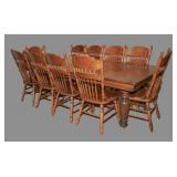 Oak dining table and 10 chairs