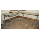 Glass L-shaped desk