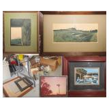 Assorted art prints and frames