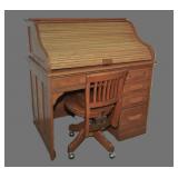 Oak rolltop desk and chair