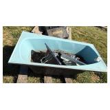 Vintage blue, cast-iron tub, and sink sinks