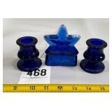 Blue Glass Candle holders and star