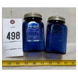 Blue glass salt and pepper shakers