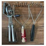 Vintage Egg Beater, Masher and more