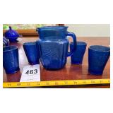 Blue Cobalt Glass Small Pitcher & Mini Glasses