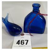 Blue Glass Whale and Bottle
