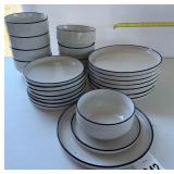 Dishes, white with blue trim