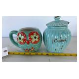 Cracker barrel cup and small cookie jar