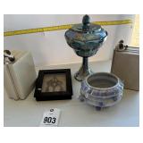 Carnival glass, candy dish, and more