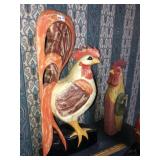 (2) Wood Rooster Decor