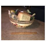 Glazed Pottery Center Bowl & Fruit Decor