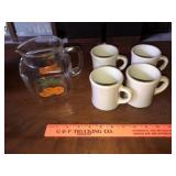 Vintage Juice Pitcher & Cafe Coffee Mugs
