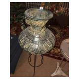 Pottery Vase & Metal Stand