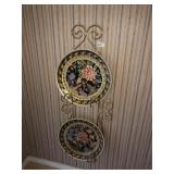 Pr of Large Decorator Plates & Iron Display