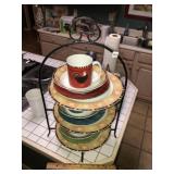 Iron Plate Holder & Rooster Dinnerware