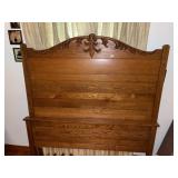 Antique Oak Panel Bed W/ Wood Rails (Restored)