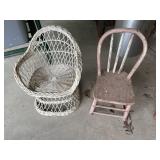 Vintage Childs Wicker Chair + Wood Chair