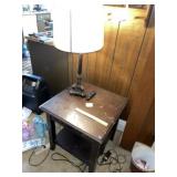 Decorator Lamp & Pr of Cherry Side Tables